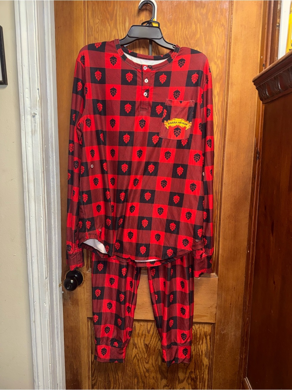 Men’s Red Buffalo Plaid Long-Sleeve Pajama Set Size Small Elastic Waist